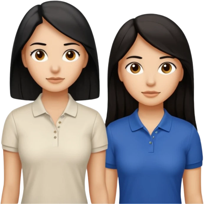 Dos mujeres juntas que una sea de color trigueña y de color blanca, cabello largo negro sea la de piel blanca y la de piel trigueña cabello castaño raya en medio, tengan polo blanco emoji