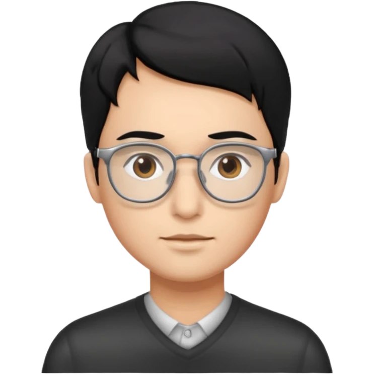 Cabelo preto liso olhos castanho cor da pele prata óculos emoji