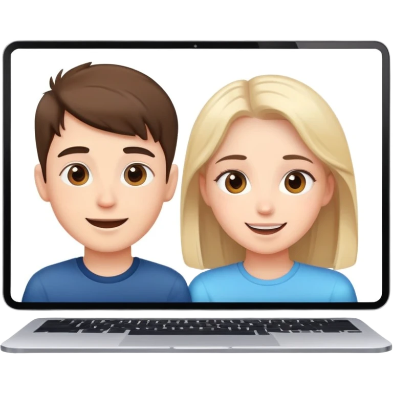 boy and girl on a video call, computer screens with faces, happy conversation emoji