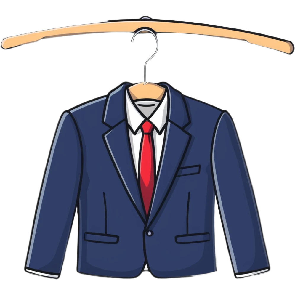 Clean minimal clothes hanger with suit jacket, professional wardrobe icon emoji