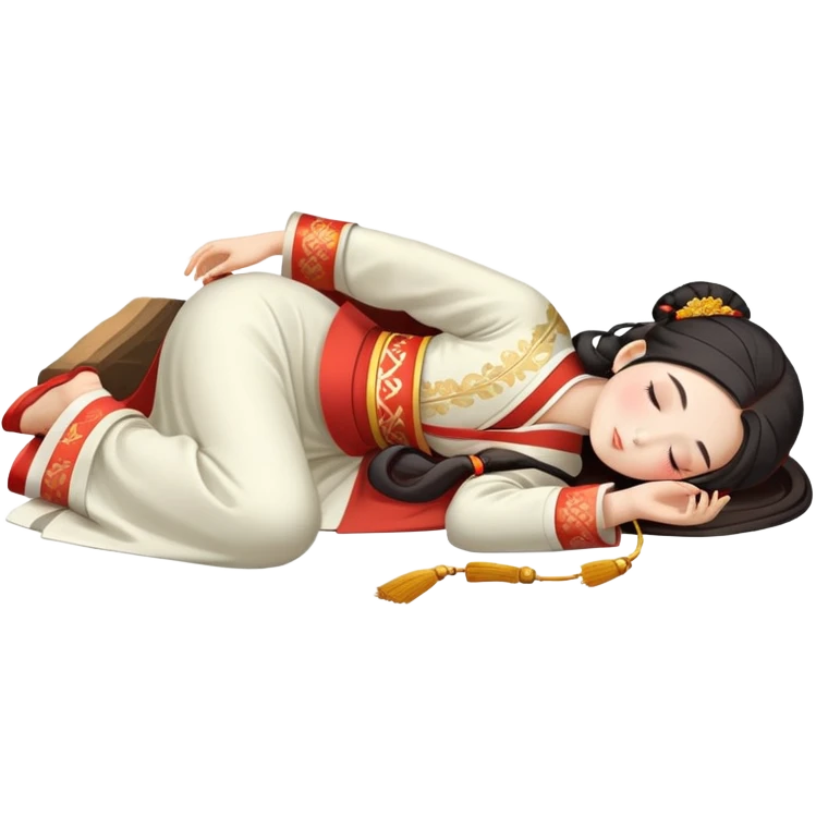 Beautiful girl in Hanfu lying on the ground sleeping emoji