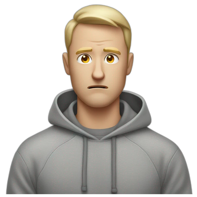 tired white man with very very very short hair in gray sweatshirt is very very very angry emoji