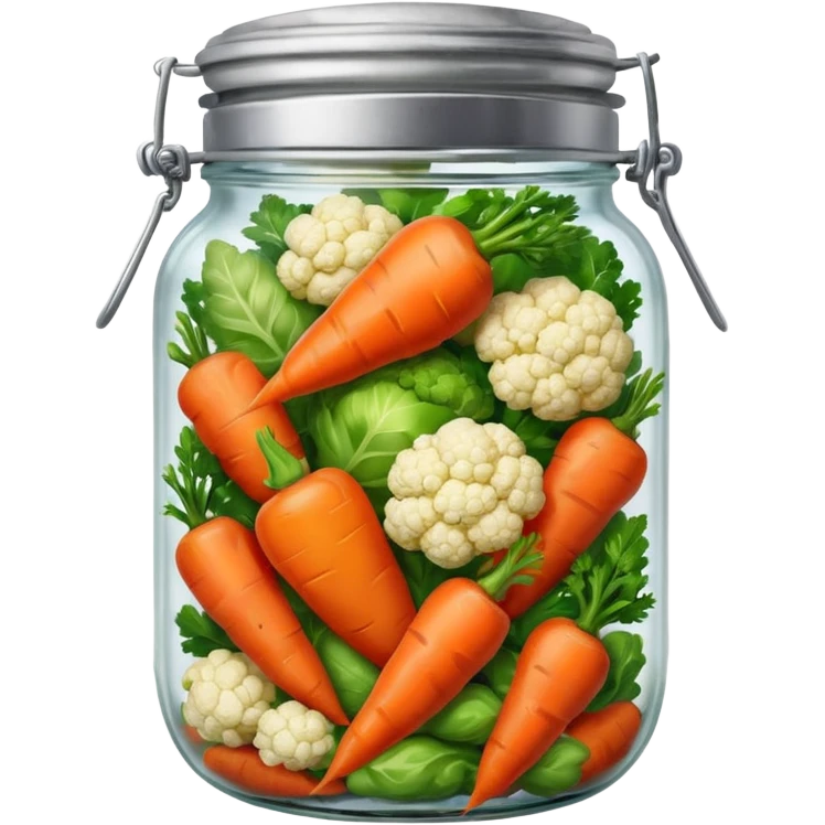 A mix jar of carrots, peppers, and cauliflower tightly sealed with a silver lid








 emoji