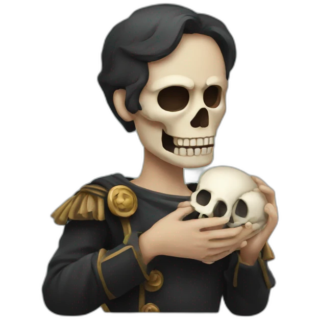 Hamlet with skull on hand emoji
