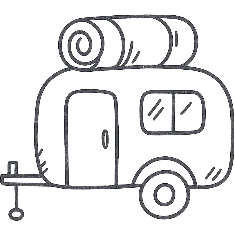 hand drawn doodle of a camper with a rolled sleeping bag emoji