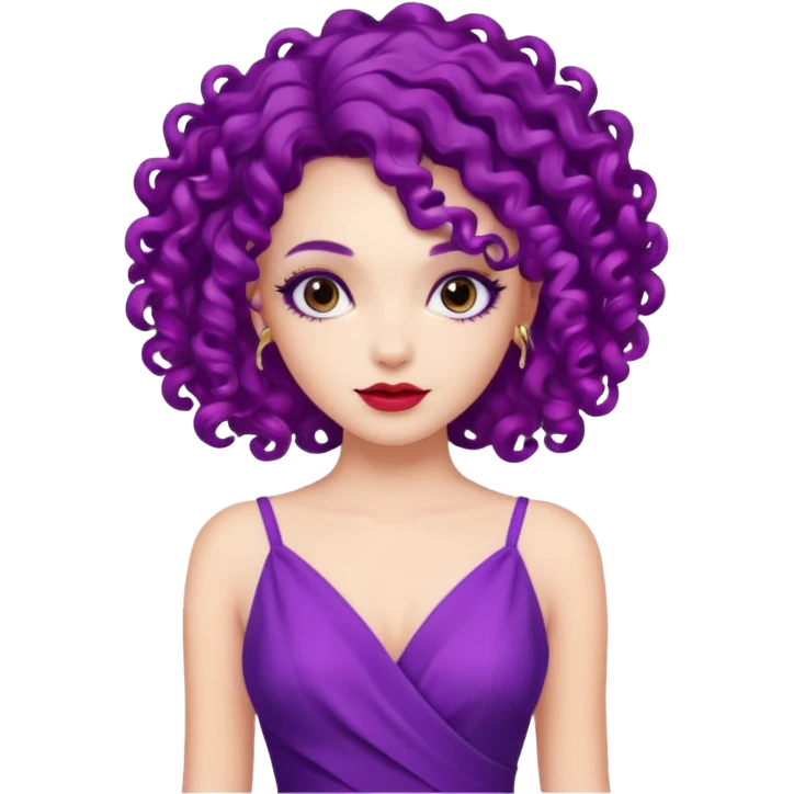 Fashion Model with Purple Curls, red dress emoji