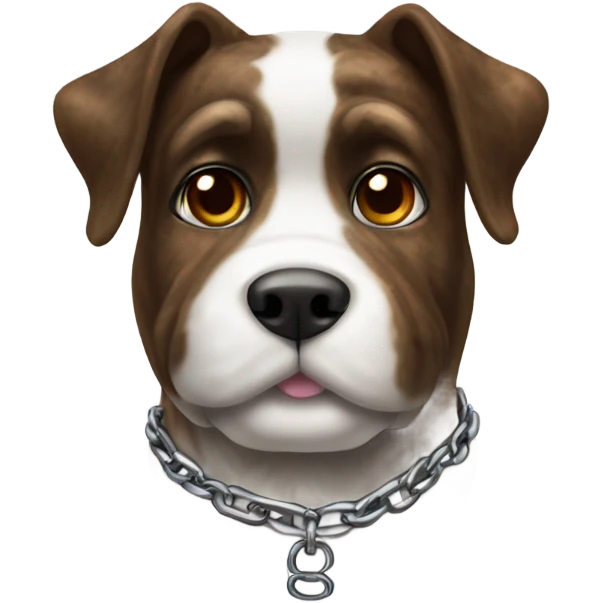 Brindle fur dog with white on face and chest and a Chain collar emoji