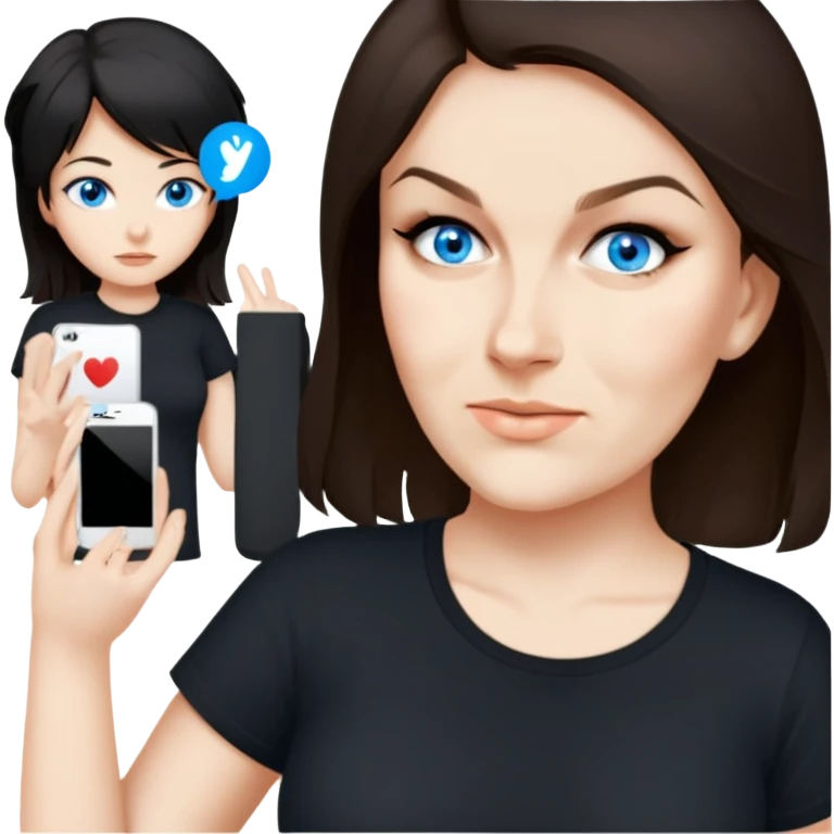 female, wearing black tshirt,  black hair emoji