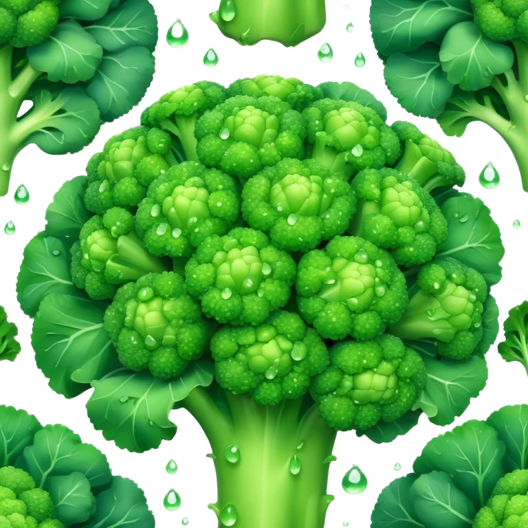 Cinematic lush green broccoli, detailed florets glistening with dewdrops, ultra-fresh and vibrant, soft glowing background, healthy and delicious. emoji