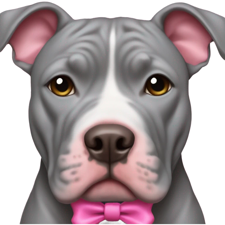 All grey Grey Pitbull with pink bow on ears emoji