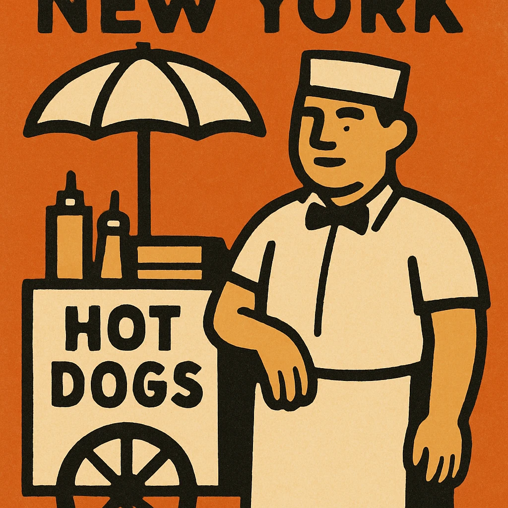 hotdog seller in New York with cart emoji