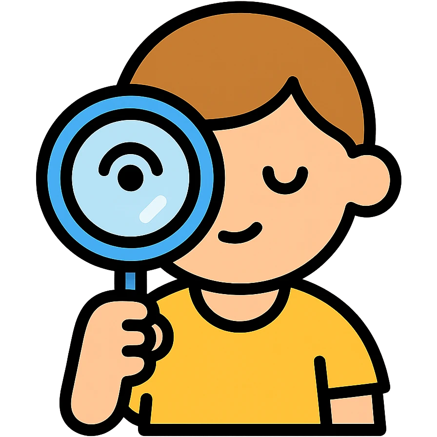 a child holding a magnifying glass up to their eye, color outline icon style emoji