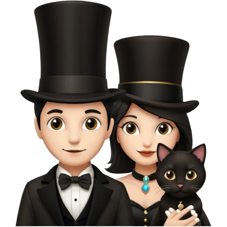magician couple and their pet cat emoji