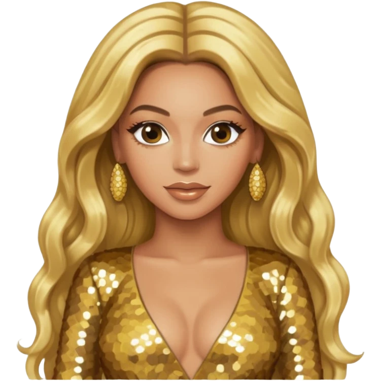 Beyonce from Destiny's Child with long blonde hair, gold outfit emoji