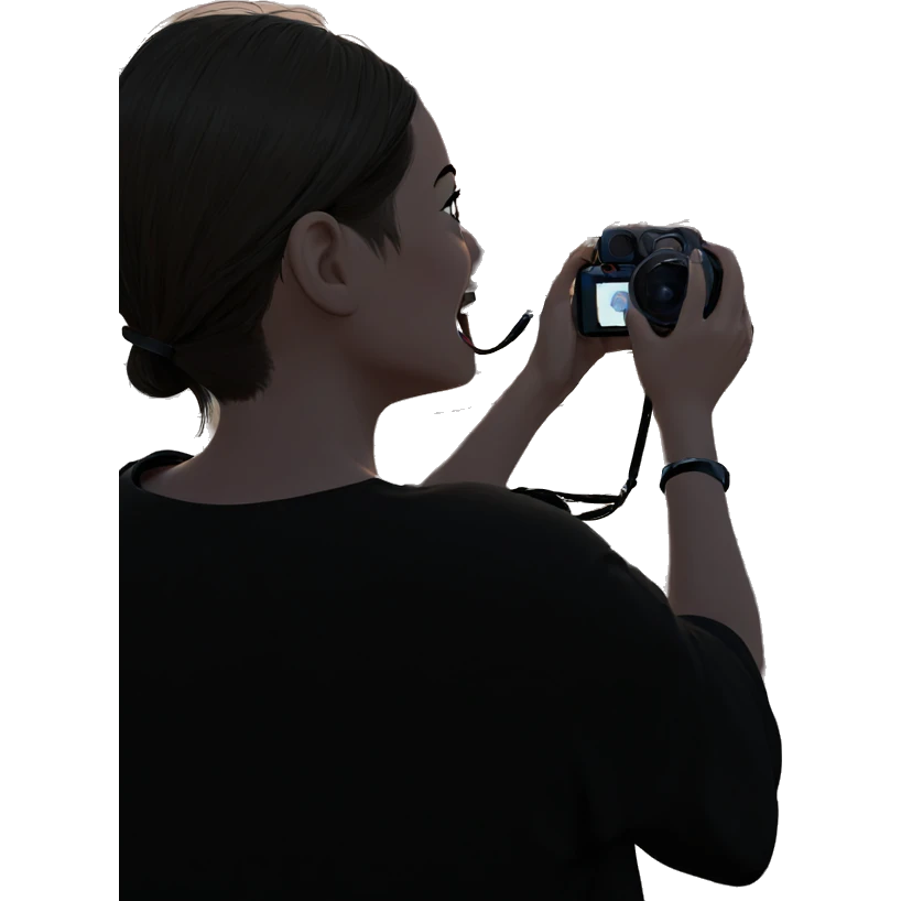girl holding camera at beach emoji