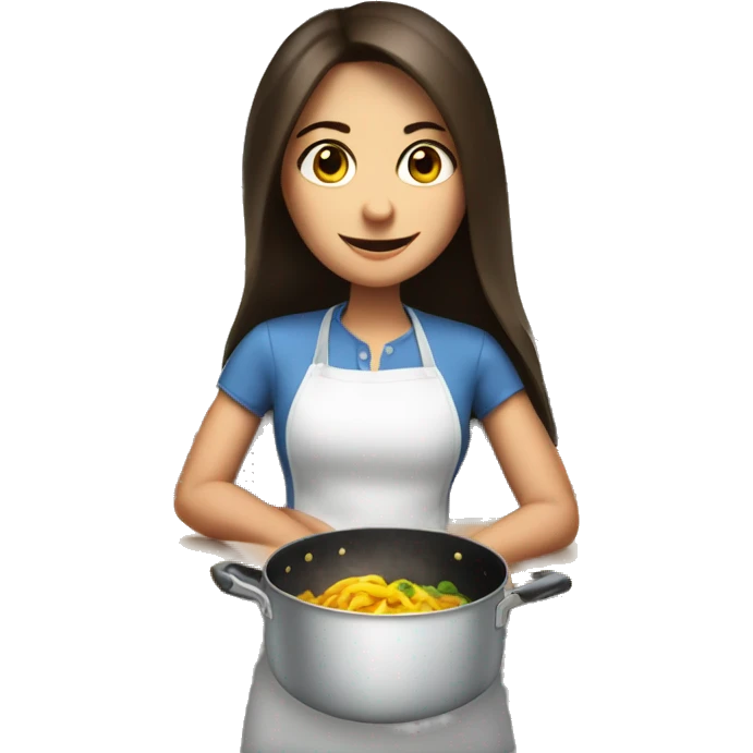 Brunette long straight hair girl making dinner in a cook hat emoji