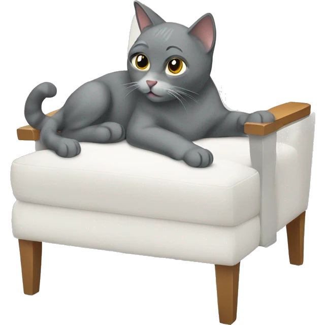 Grey cat scratching white chair  emoji