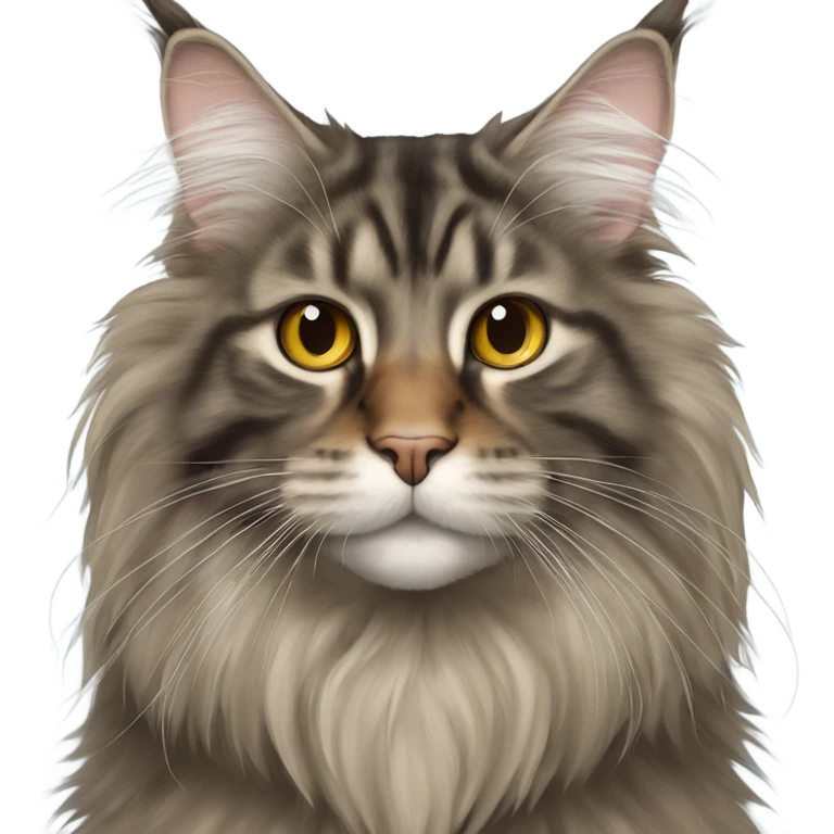 Maine Coon looks at his nose emoji