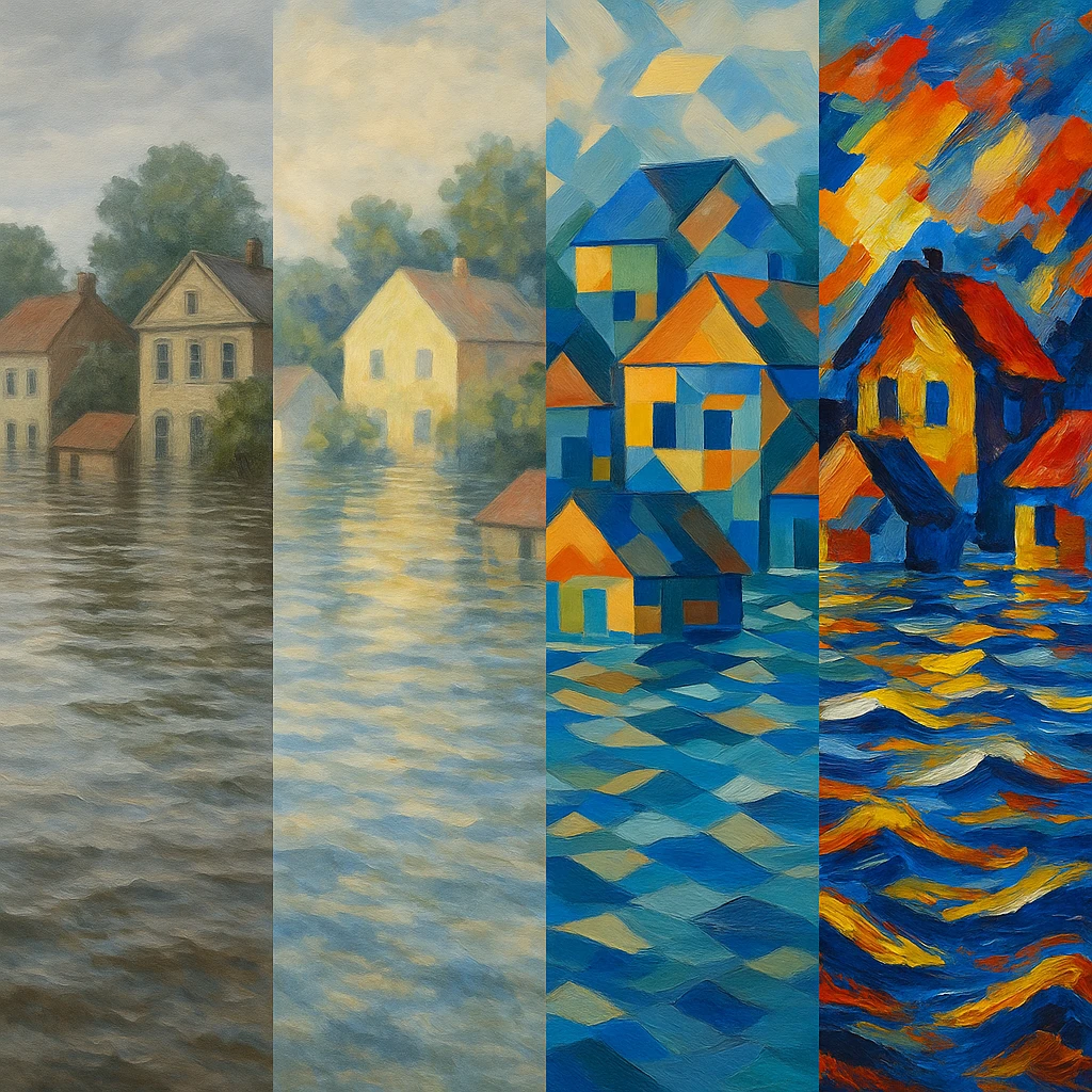flood in different artistic style emoji