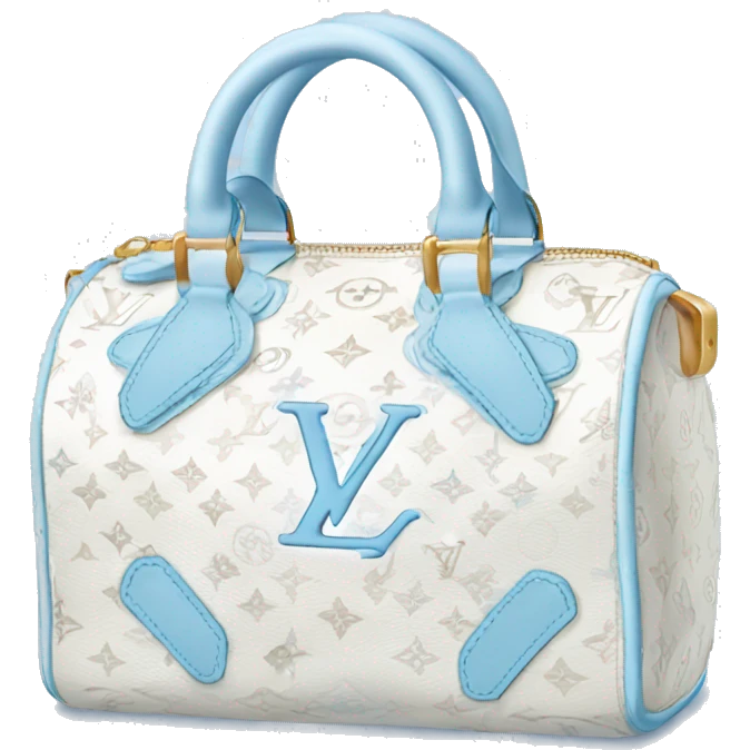 White Designer Louis Vuitton bag with baby blue monogram and baby blue trim emoji