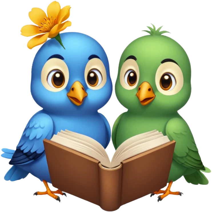 2 Birds reading books + flower emoji