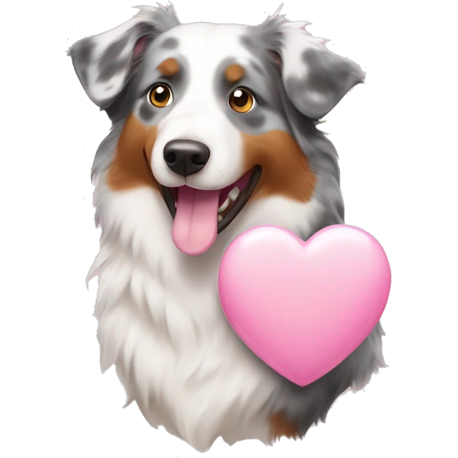 australian shepherd holding light pink heart in its mouth emoji