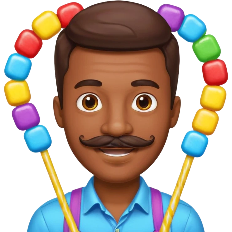 man with a lot of accessories and mustache made out of candy emoji