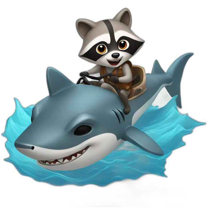 Raccoon riding a shark emoji