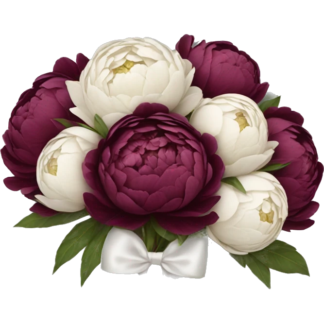 Big bouquet of burgundy peonies with a white satin ribbon emoji