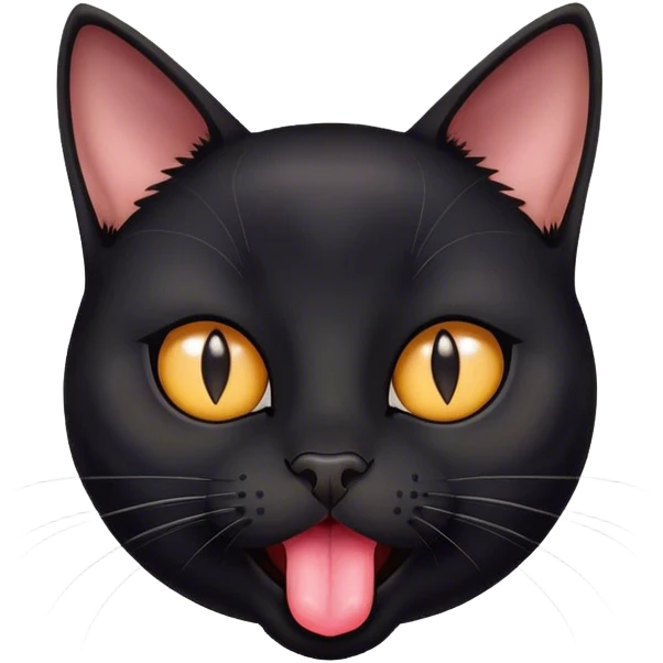 Round face black cat sticking tongue out  emoji