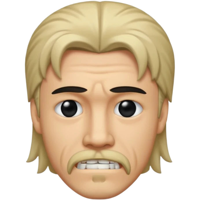 Dentes tortos, mullet no cabelo, cavanhaque, olhos pretos e tristes  emoji