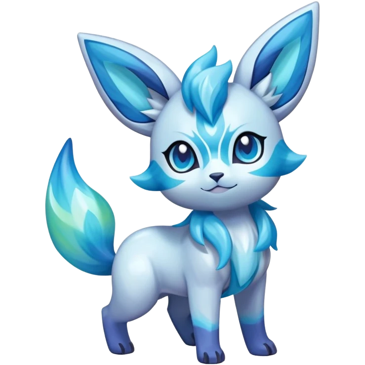 Colorful Iridescent Exotic Espurr-Aurorus-Glaceon-Fakémon-hybrid-creature (full body)  emoji