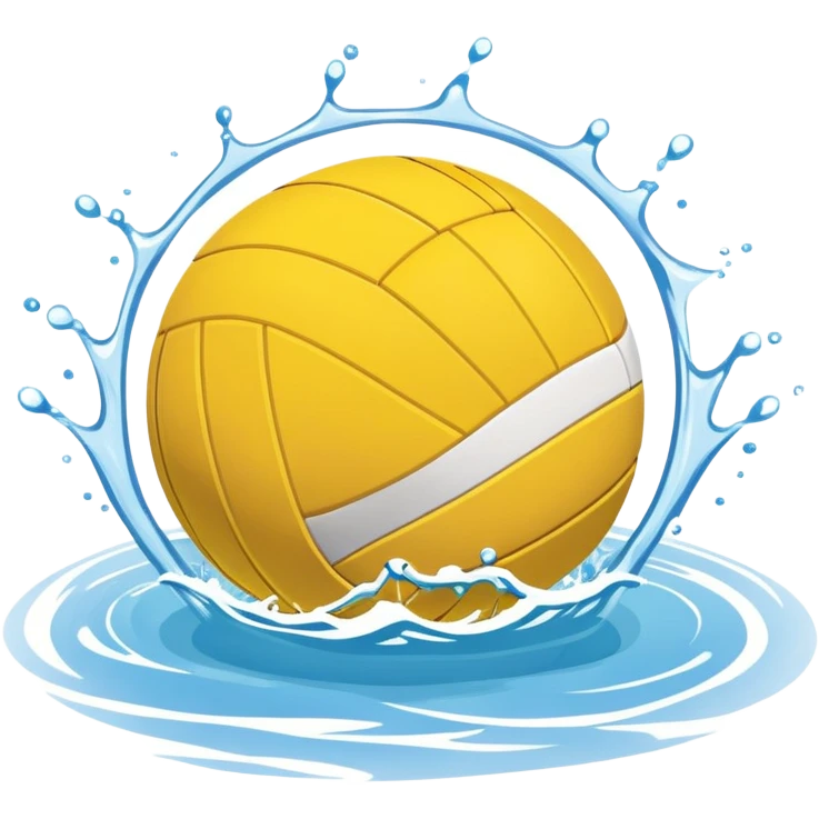 An icon featuring a yellow water polo ball floating on the water with goals in the background, inside a swimming pool. The design includes splashes and ripples, symbolizing the fast-paced action and strategy of water polo. Transparent background highlights. emoji