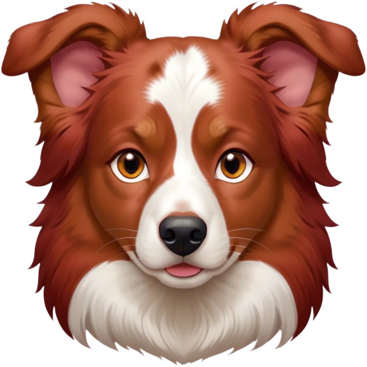 Cinematic Noble Red Merle Australian Shepherd Portrait Emoji, Poised and regal, with a strong, agile build and a stunning red merle coat accented by subtle splashes of darker red and white, piercing amber eyes, Simplified yet sharp and sophisticated features, highly detailed, glowing with a soft, dignified glow, high shine, intelligent and loyal, stylized with an air of strength, focused and attentive, soft glowing outline, capturing the essence of a watchful and confident herder, so majestic it feels as though it could step out of the screen with effortless authority! emoji