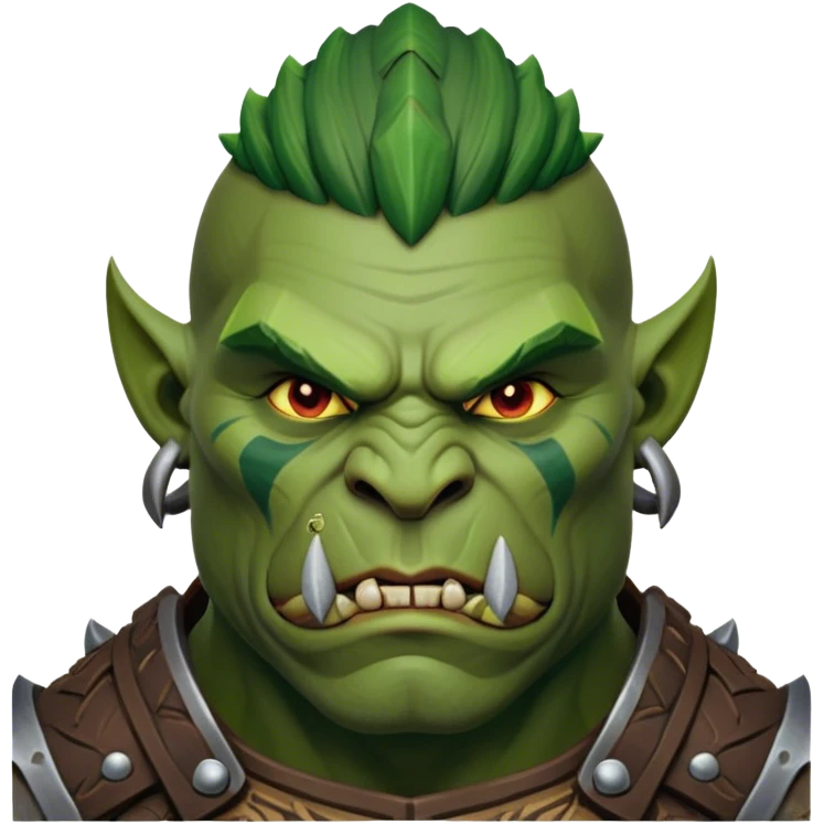 Cinematic Realistic WoW Orc Warrior Portrait, head tilted epicly and inquisitively, showcasing a commanding presence and raw, unyielding power. His battle-hardened green skin and muscular form, accented by meticulously crafted tribal armor in deep earthy hues, are rendered with lifelike clarity and dynamic lighting, high shine, epic and awe-inspiring, embodying the relentless spirit of an orc warrior ready for battle. emoji