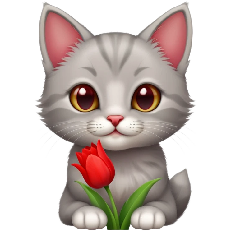 A cute grey little cat and tulip emoji