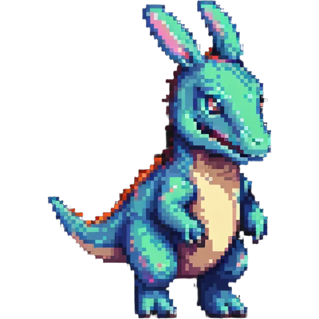 bunny with T-Rex features, standing upright in pixel art style emoji