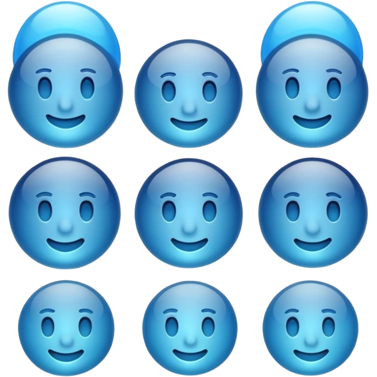 Make a standard set of emoji (all) in the style of glass from Apple company, volumetric with a 3D effect and a transparency effect, and a small one with a blue gradient or light blue The full set of emoticons emoji