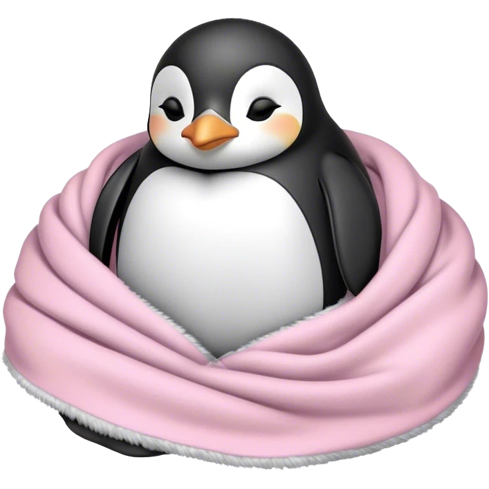 penguin sleeping with light pink blanket emoji