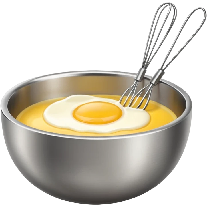 beaten egg in a bowl, There is a whisk inside the bowl. emoji