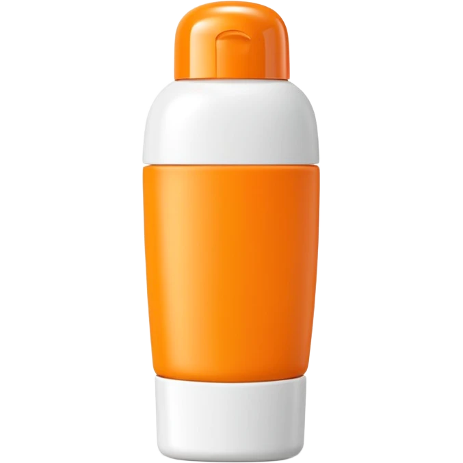 sleek squeezable tube with rounded flip-top cap, bright summer colors orange yellow white, compact slightly curved shape, outdoor use, clean matte surface, lotion or cream inside, no label, no hand, no extras, soft lighting, subtle shadows, emoji scale emoji