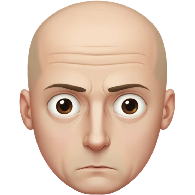 Steven Miller, bald, intense scowl, very narrow rectangular head, bottom lip sticking out, eyelids nearly shut and drooping on the outer sides emoji