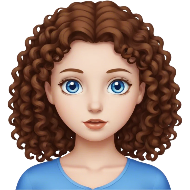 Girl with brown curly hair and blue eyes, white skin emoji
