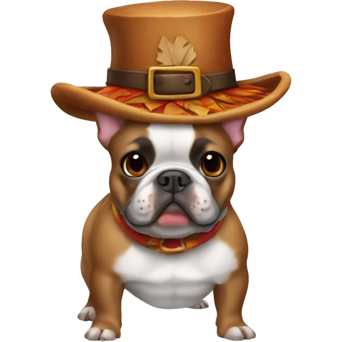 French bulldog dressed as turkey emoji