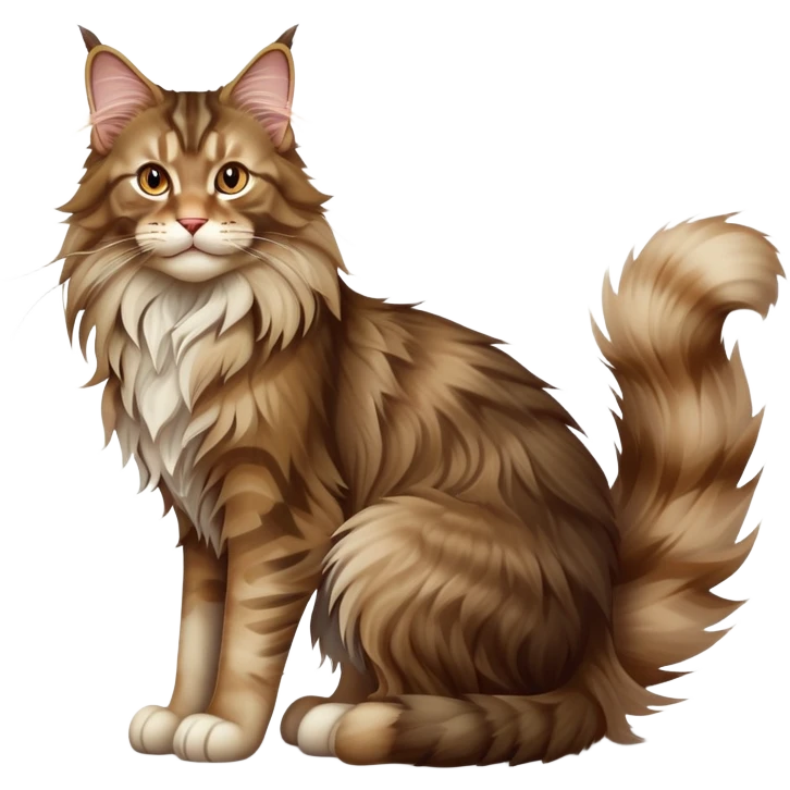 cinematic-[maine coon cat]-realistic-full-body-sitting-emoji,-tail-curled-playfully-around-its-paws,-head-tilted-dramatically,-scruffy-[maine coon]-fur,-simplified-yet-realistic-focused-features,-highly-detailed,-glowing-with-an-almost-sarcastic-glow emoji