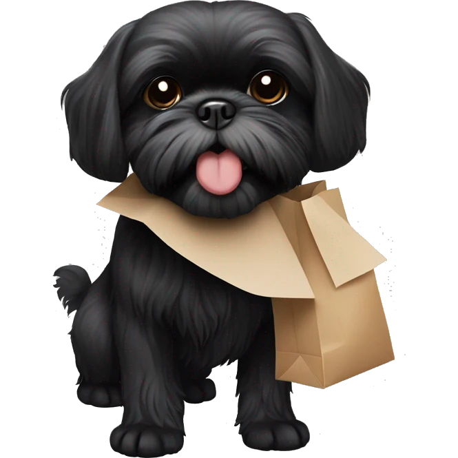 Black shih tzu carrying paper bag in mouth emoji