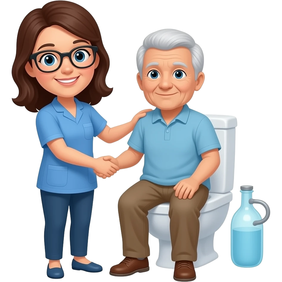 occupational therapist helping an elderly patient in the bathroom emoji