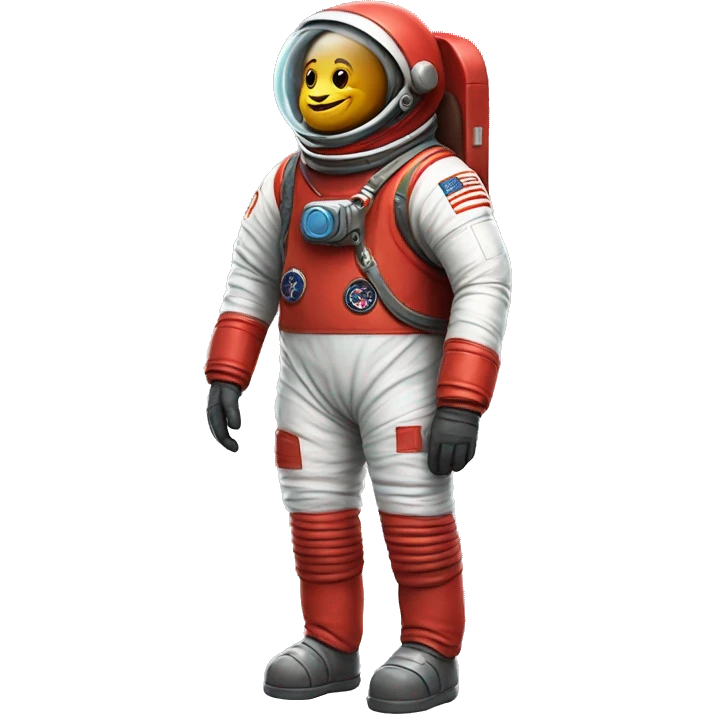 Short, Round bodied Astronaut-like creature wearing a red space suit emoji