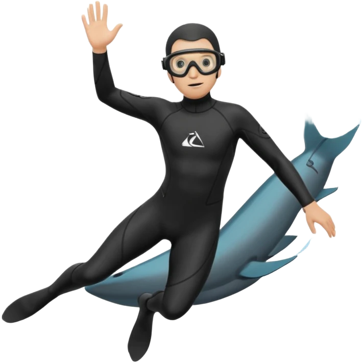 freediver, black wetsuit, black fins, black goggles, underwater descent, minimal details emoji