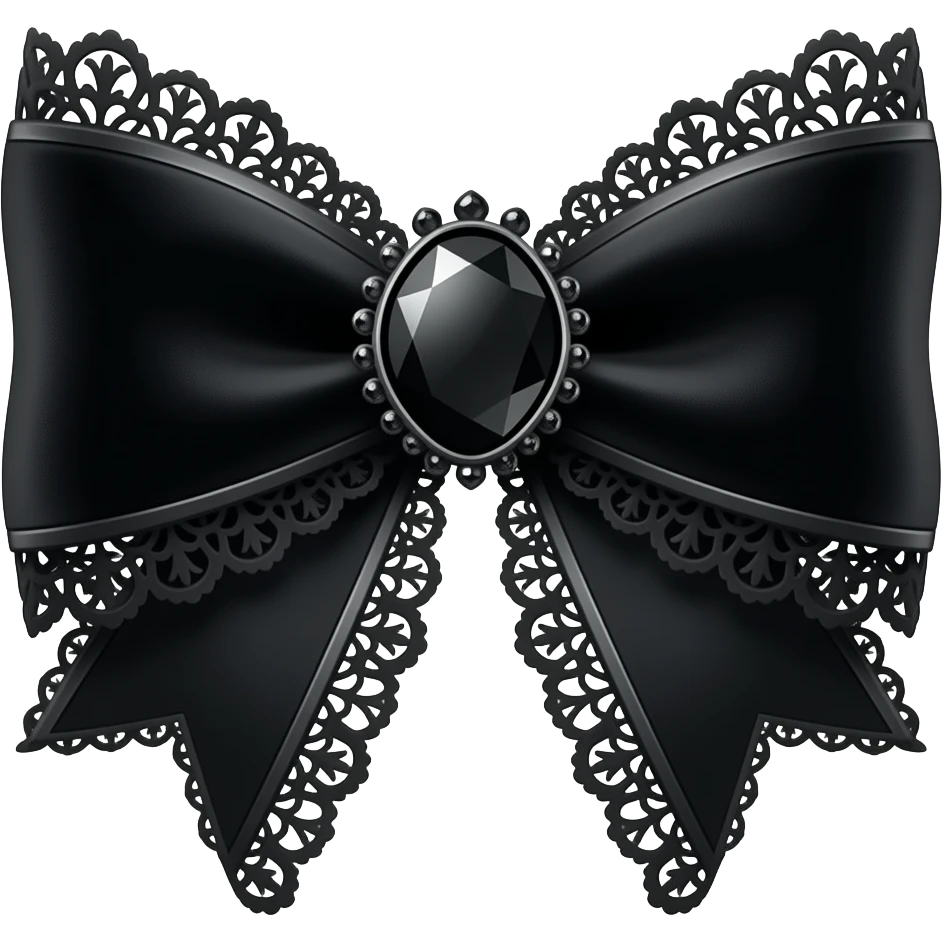 3D emoji gothic bow, black velvet, black filigree, black lace trim, black gem, elegant emoji